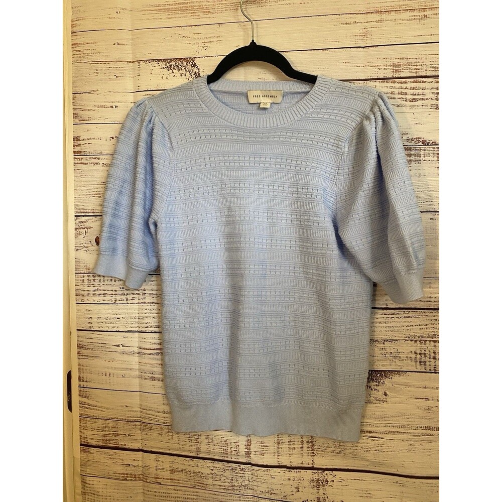 Free Assembly Women's Light Blue Geometric Knit Pullover Sweater Short Sleeve XS